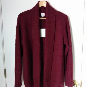 Oversized Chunky Burgundy Open-Front Cardigan S (NWT)